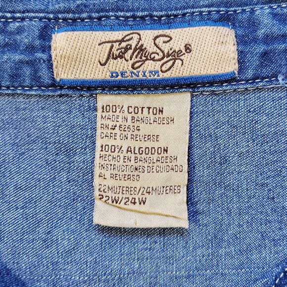 Just My Size Women's Embroidered Button Front Denim Shirt 22W/24W - Picture 2 of 6